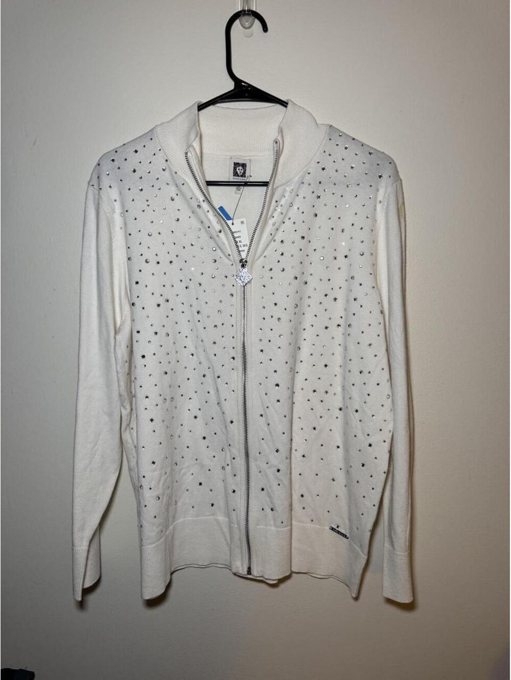 Anne Klein White Sparkle Zip Up Jacket Size XL PTP 24 GC